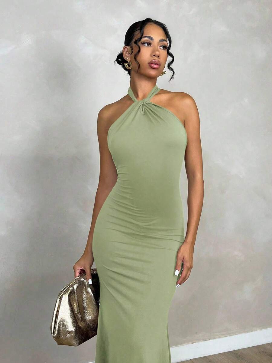 Oriel™ | Twist Halter Mermaid Maxi Dress