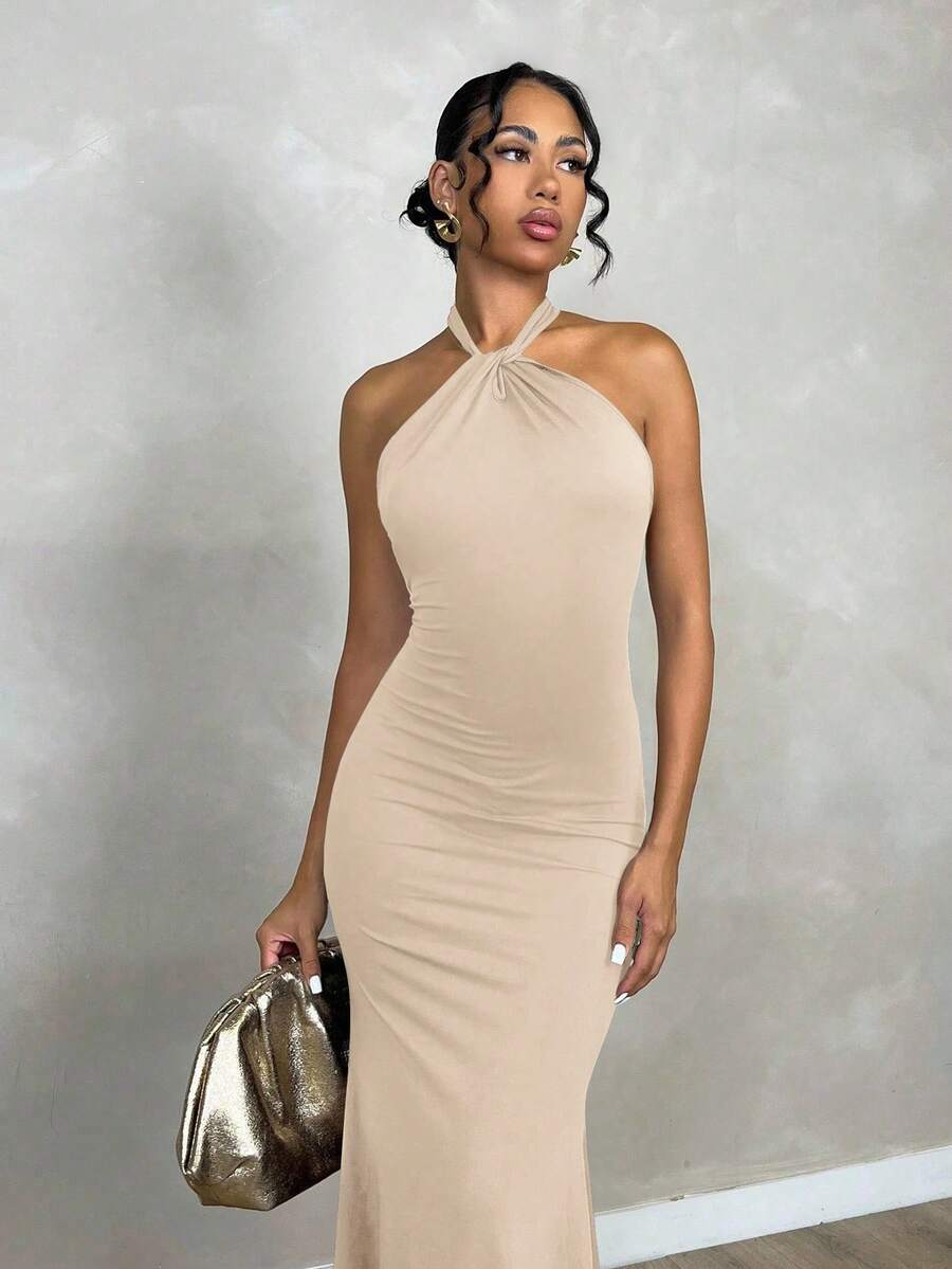 Oriel™ | Twist Halter Mermaid Maxi Dress