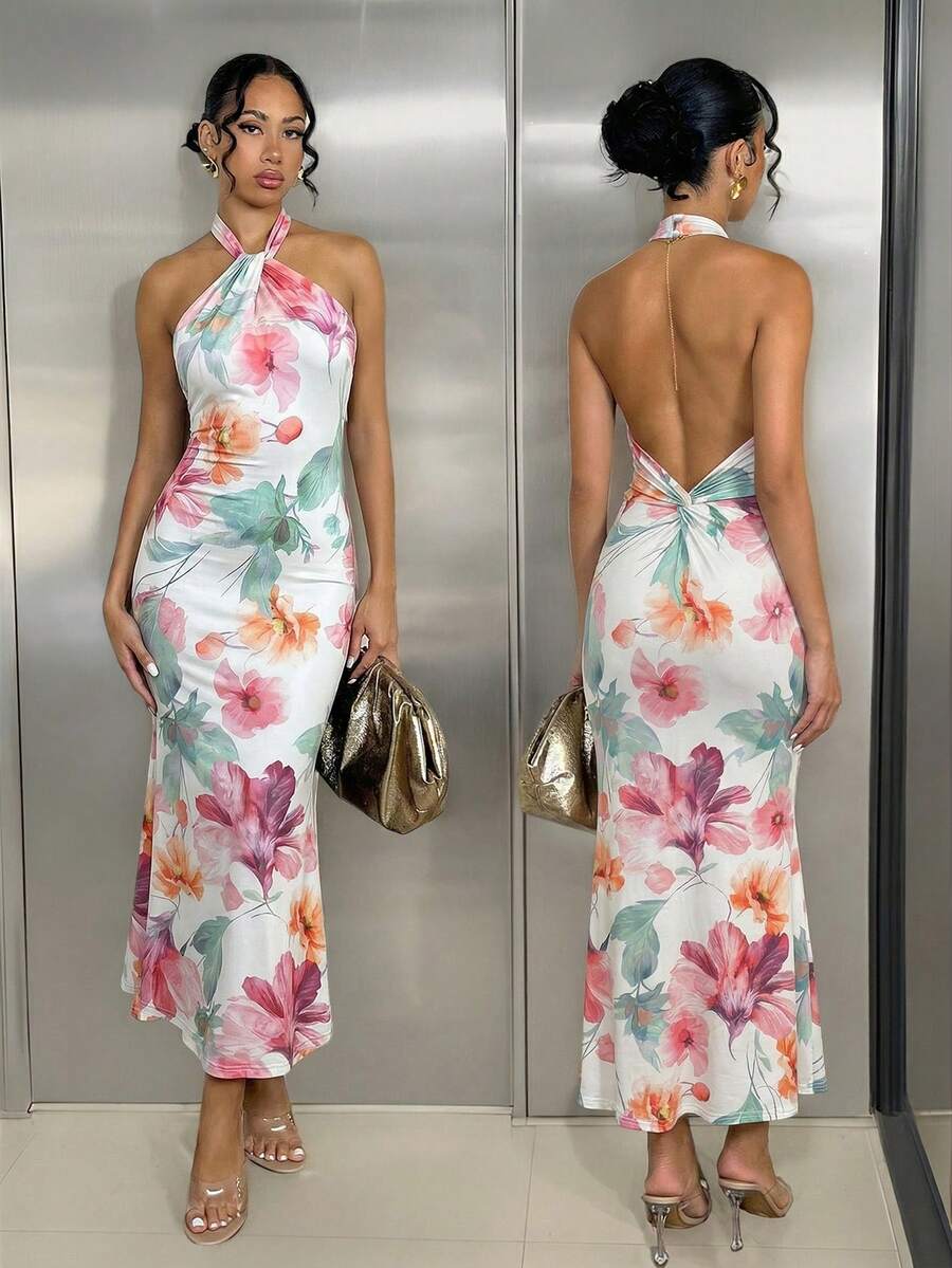 Oriel™ | Twist Halter Mermaid Maxi Dress