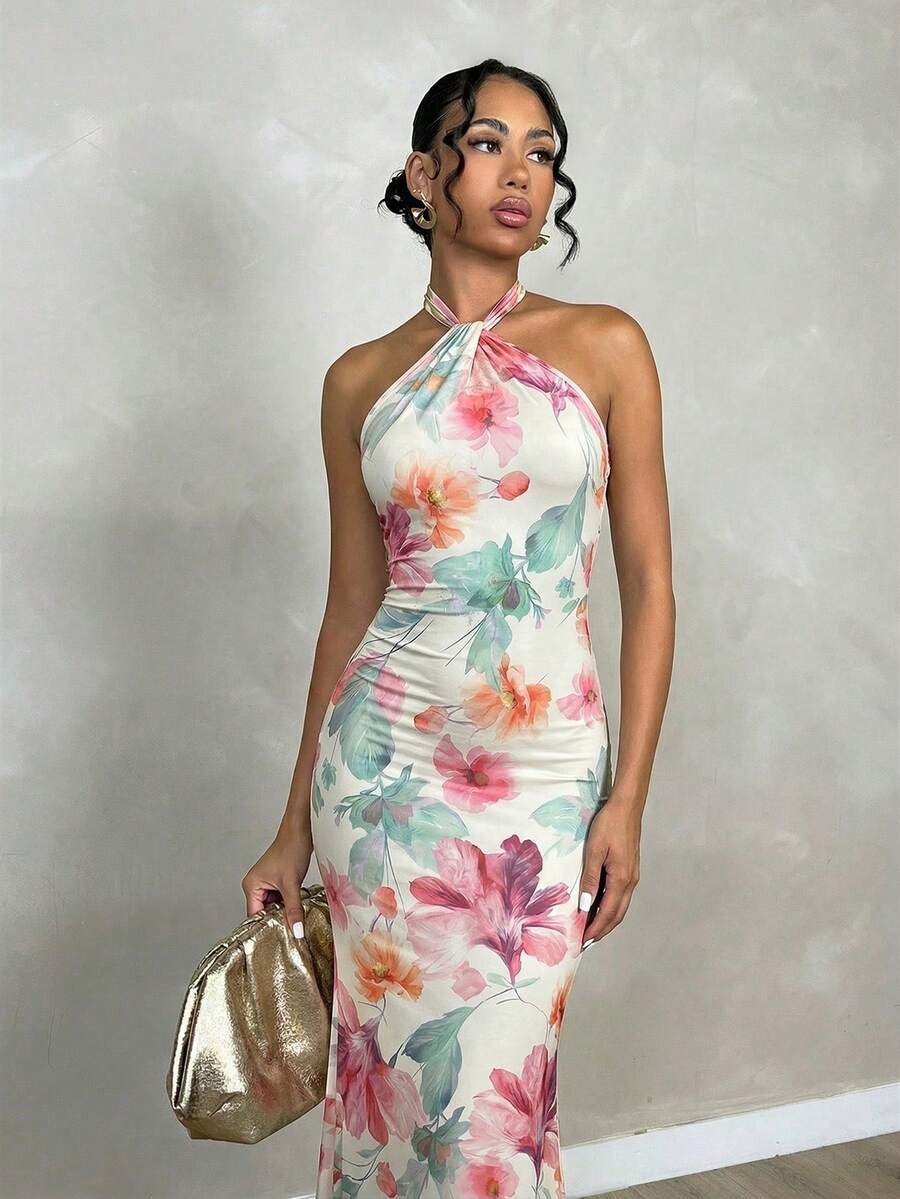 Oriel™ | Twist Halter Mermaid Maxi Dress