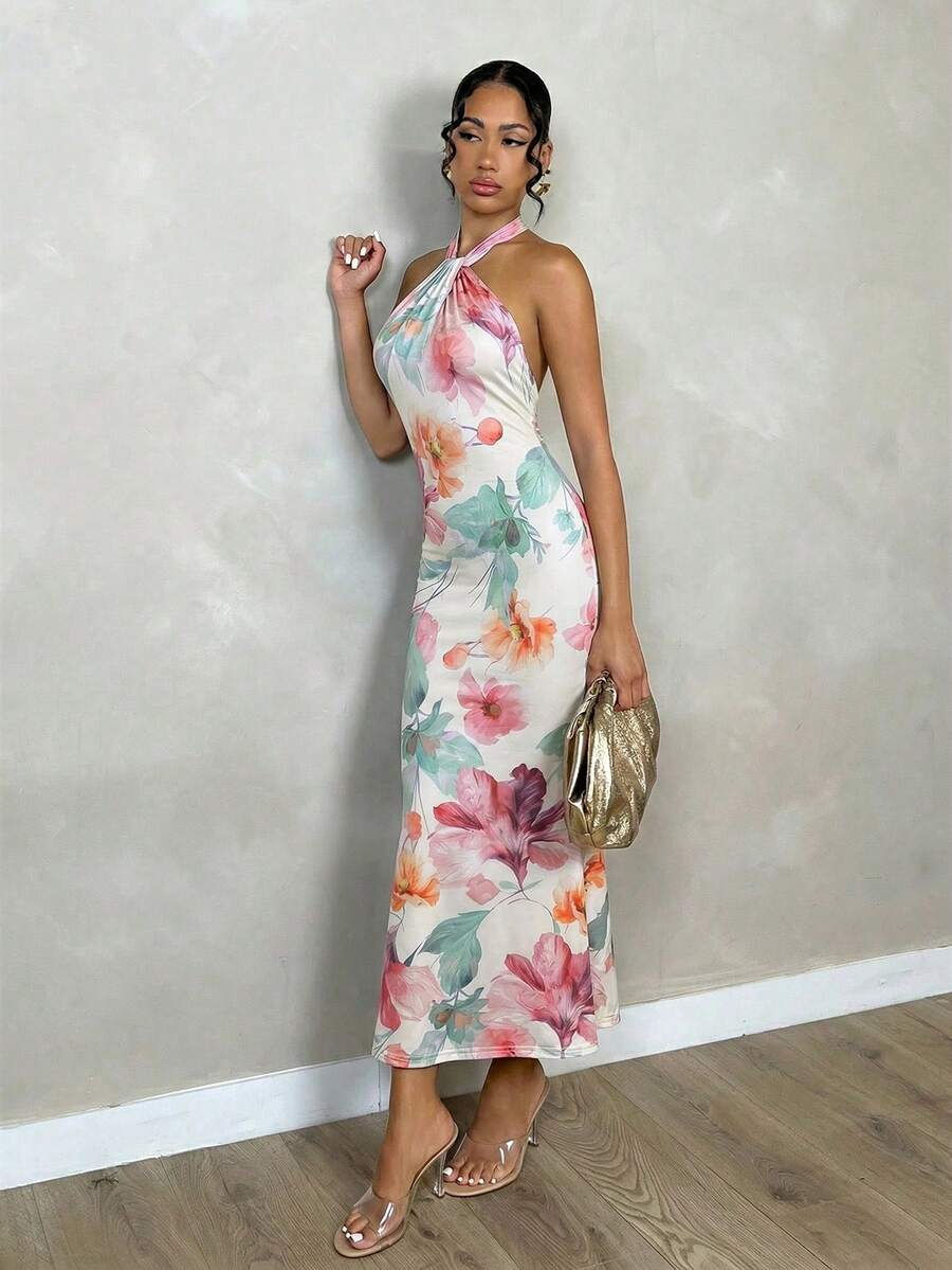 Oriel™ | Twist Halter Mermaid Maxi Dress