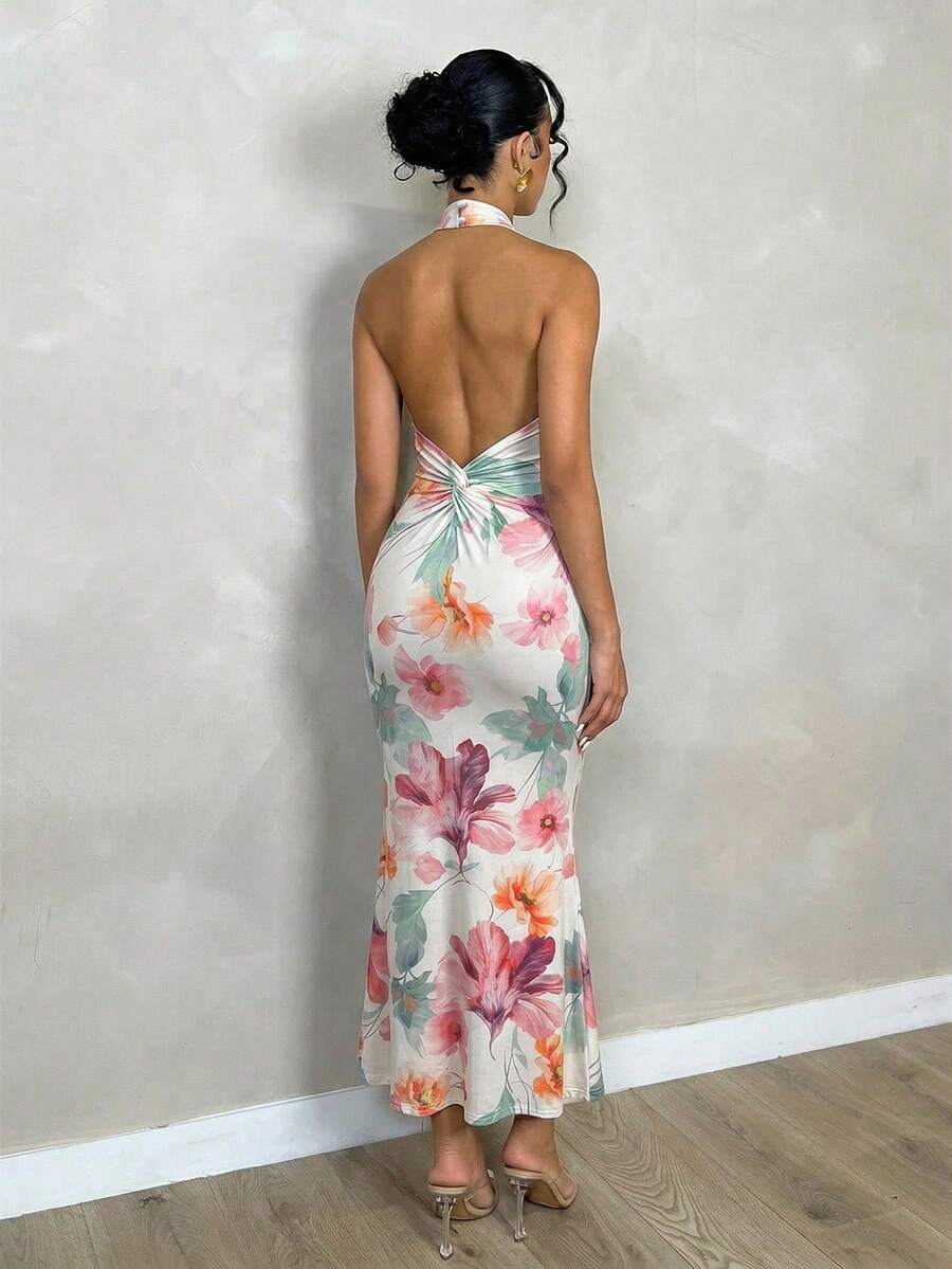 Oriel™ | Twist Halter Mermaid Maxi Dress