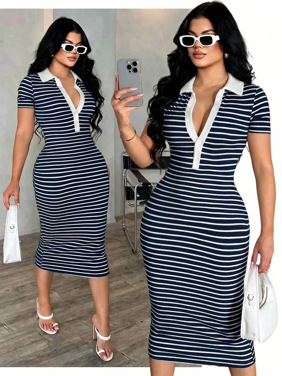 Cosima™ | Striped Polo Midi Dress