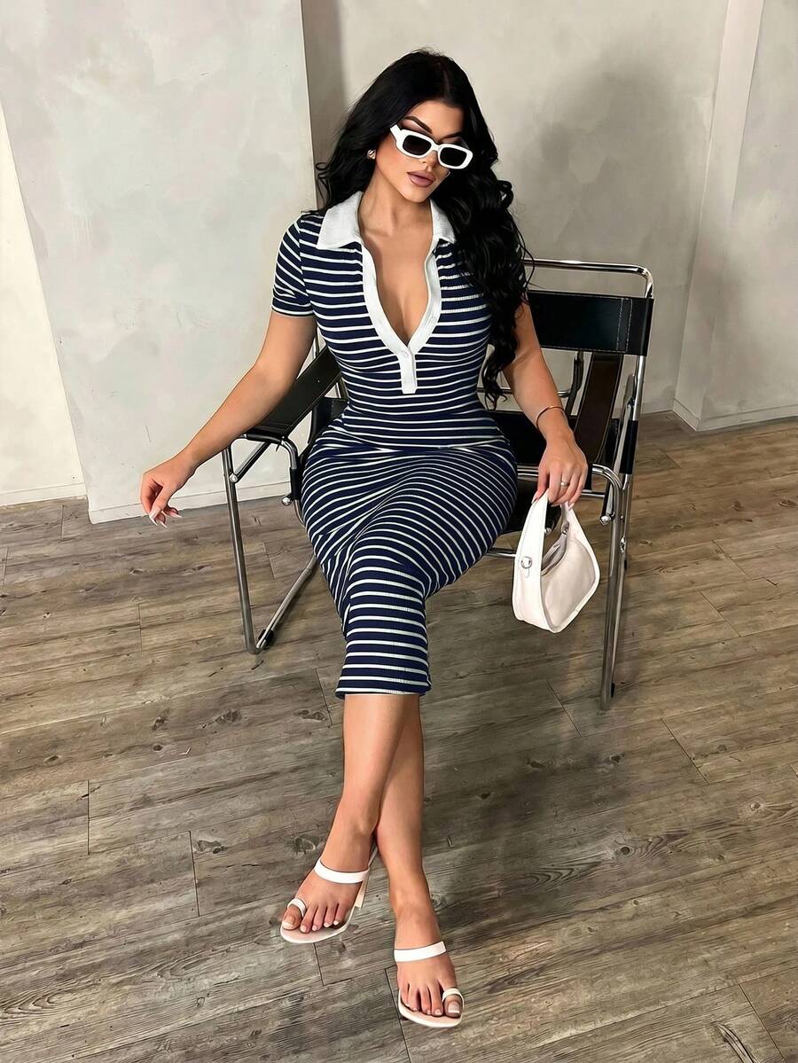 Cosima™ | Striped Polo Midi Dress