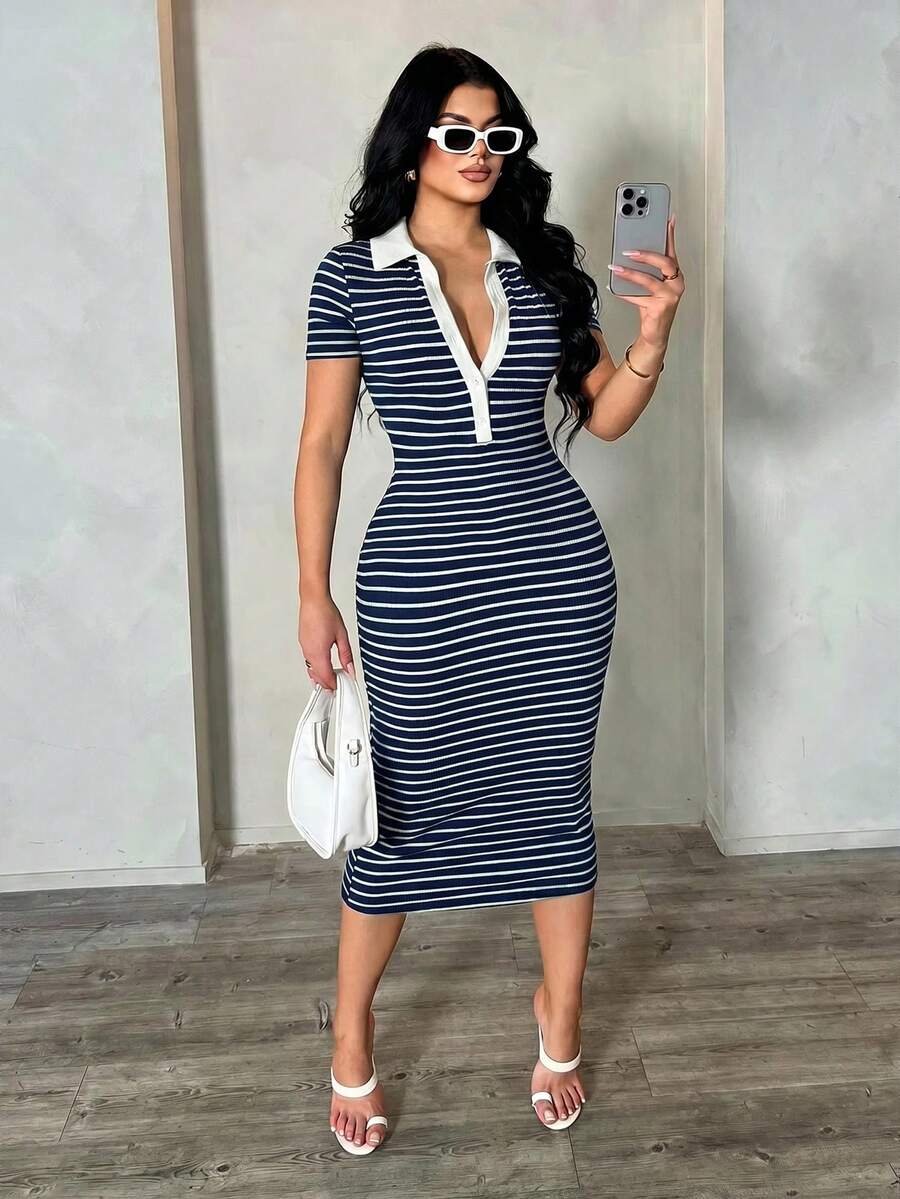 Cosima™ | Striped Polo Midi Dress