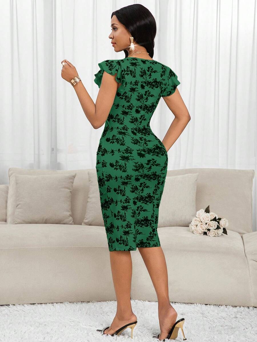 Phoebe™ | Floral Ruffle Wrap Midi Dress