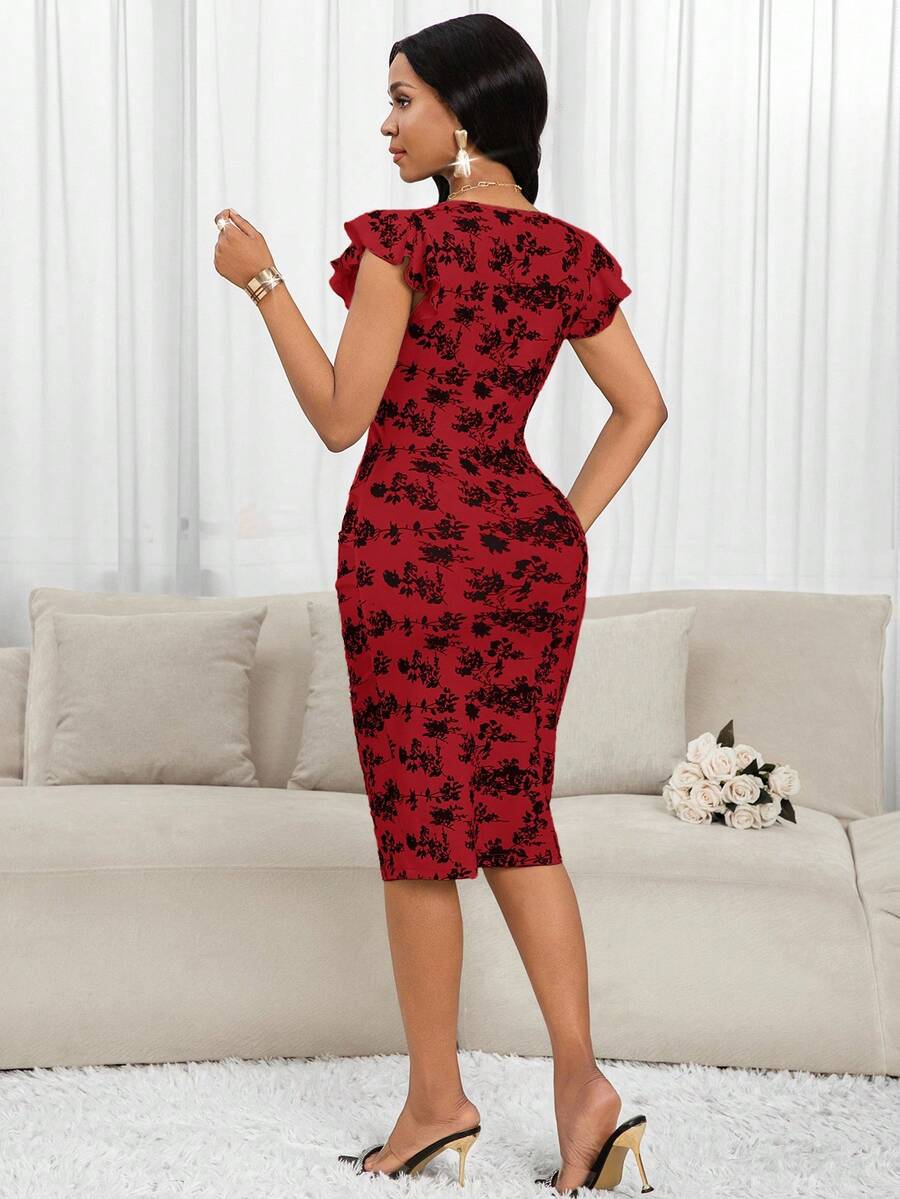 Phoebe™ | Floral Ruffle Wrap Midi Dress
