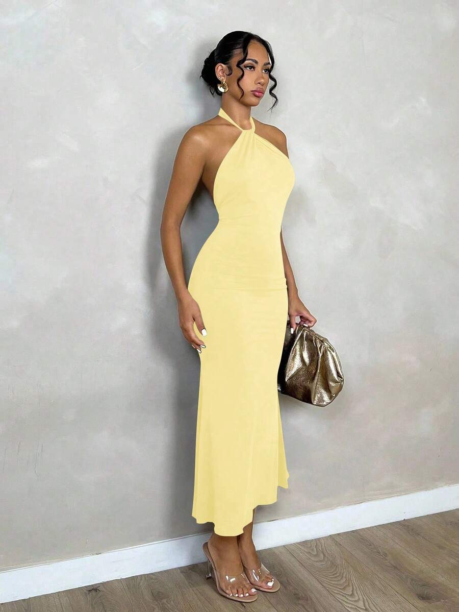 Oriel™ | Twist Halter Mermaid Maxi Dress