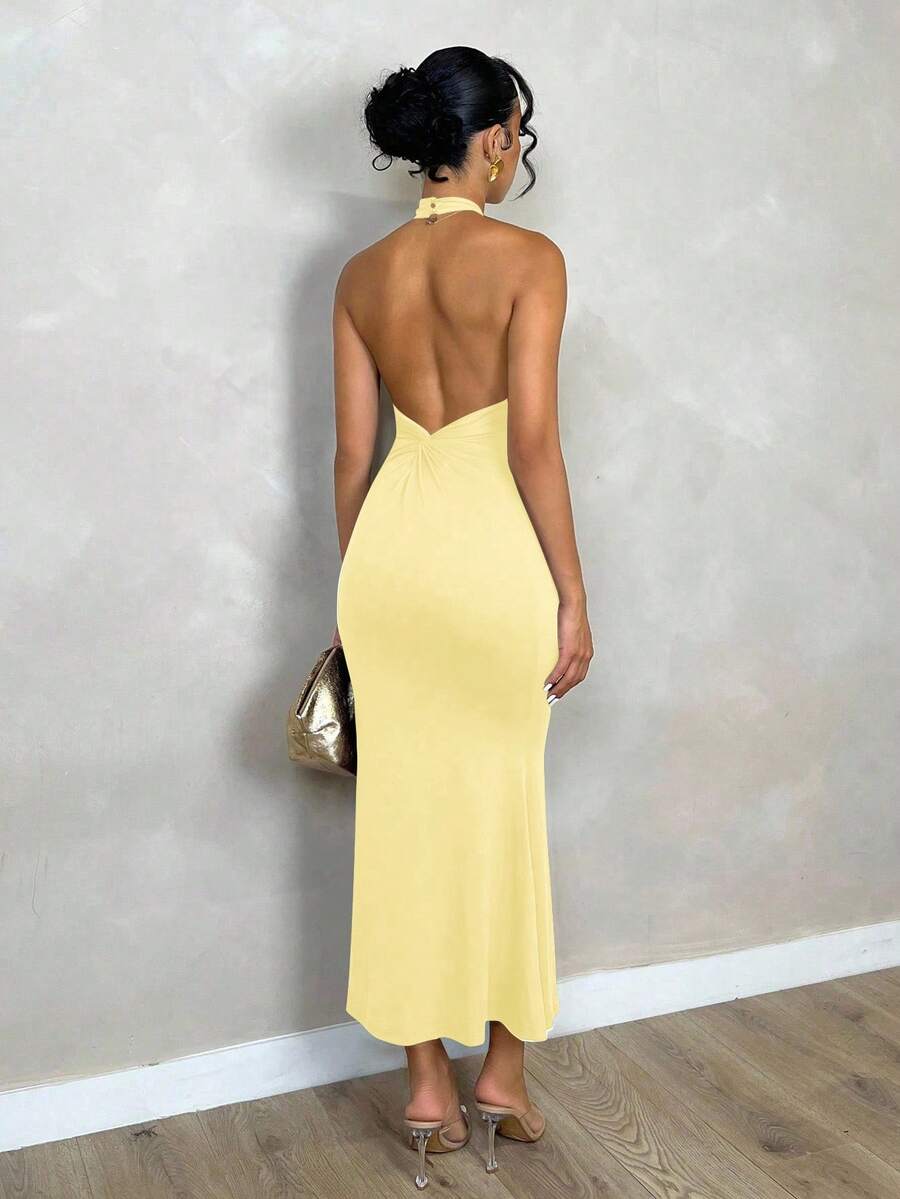 Oriel™ | Twist Halter Mermaid Maxi Dress