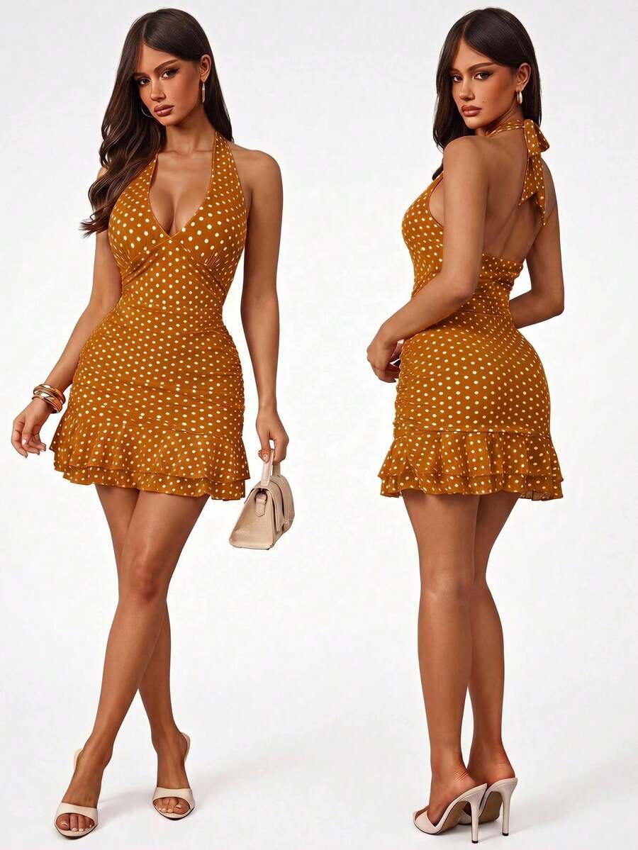 Polly™ | Polka Dot Halter Mini Dress