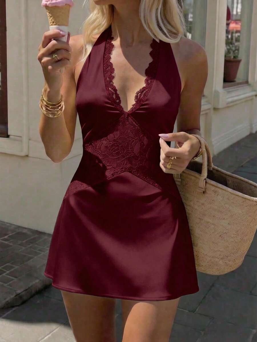 Lorelei™ | Lace Patchwork Halter Dress