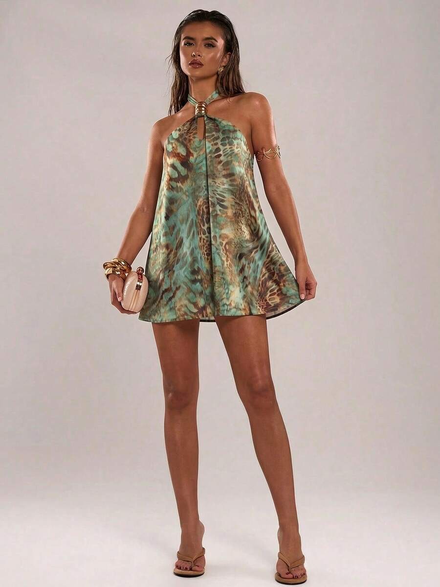 Calista™ | Jacquard Floral Halter Mini Dress