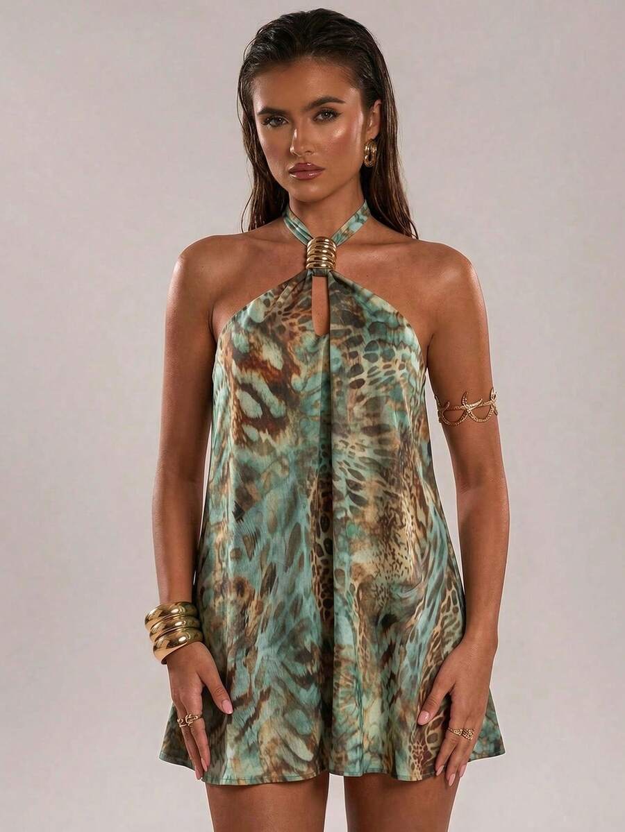 Calista™ | Jacquard Floral Halter Mini Dress