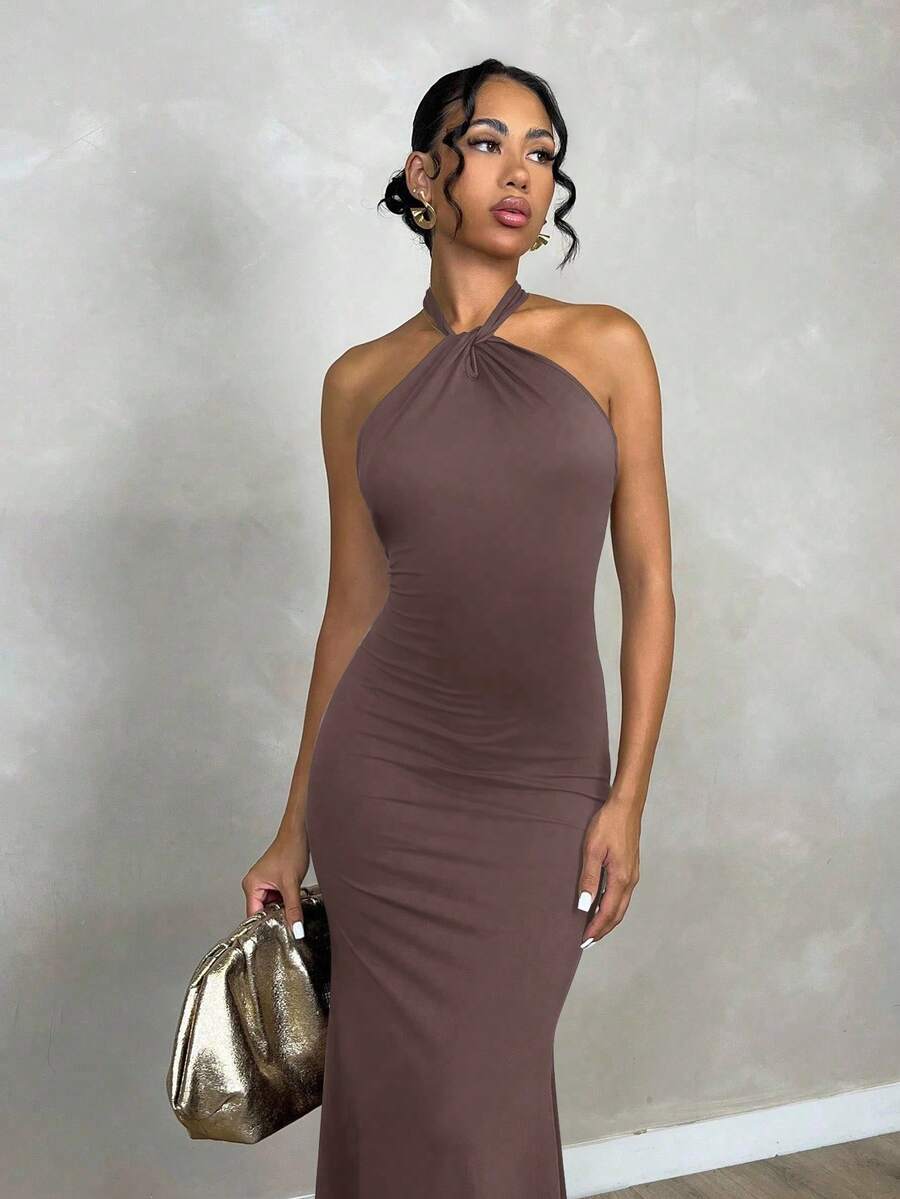 Oriel™ | Twist Halter Mermaid Maxi Dress