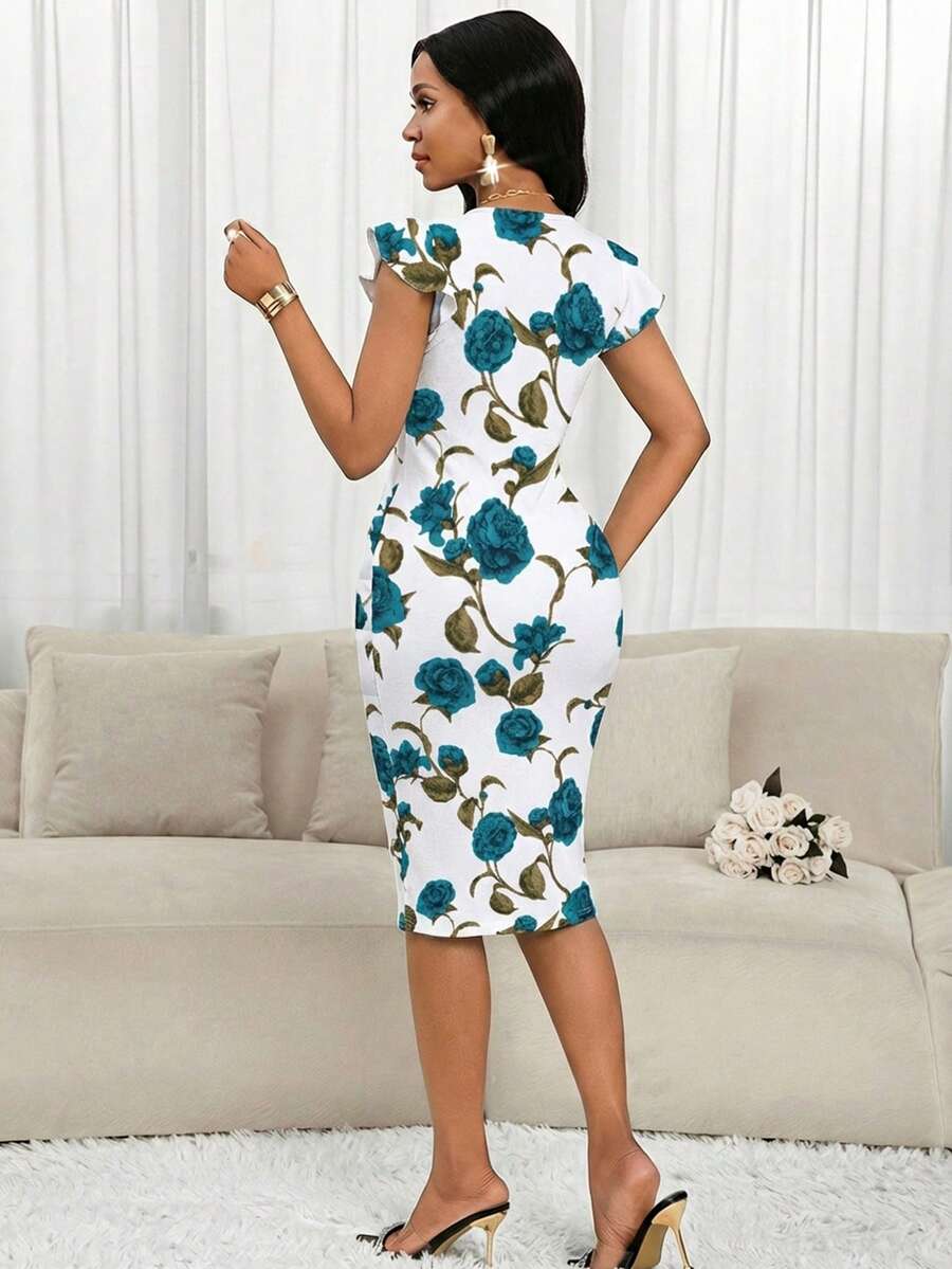 Phoebe™ | Floral Ruffle Wrap Midi Dress