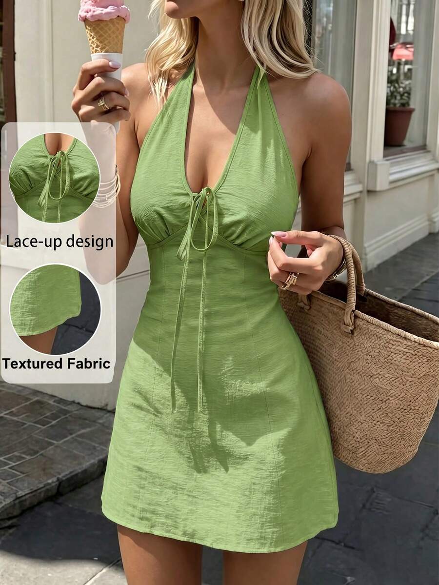 Thea™ | Tie-Up Halter Mini Dress