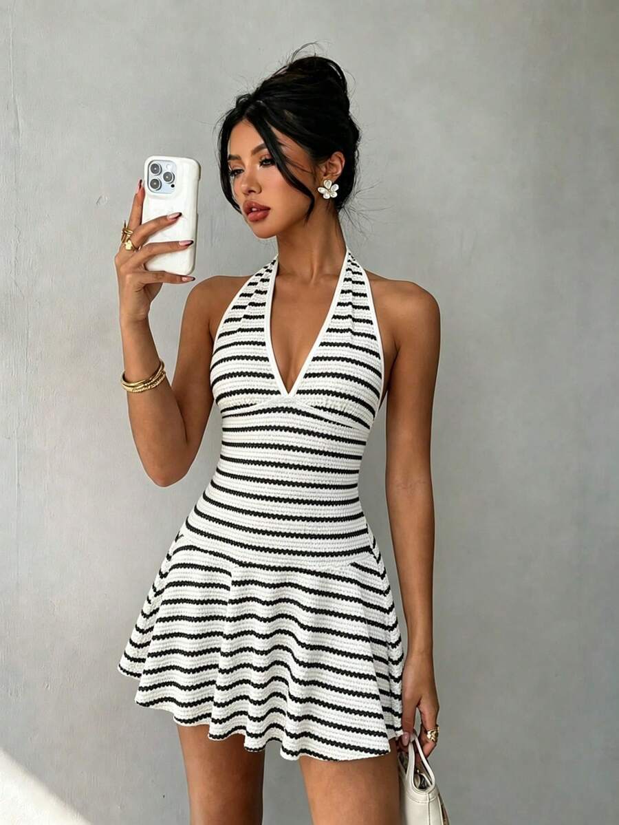 Pippa™ | Tie-Back Pleated Halter Mini Dress