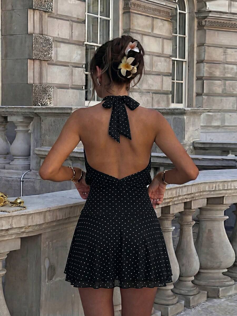 Verena™ | Lace Jacquard Halter Mini Dress