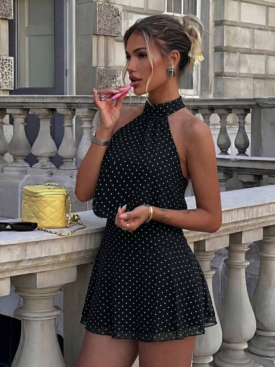 Verena™ | Lace Jacquard Halter Mini Dress