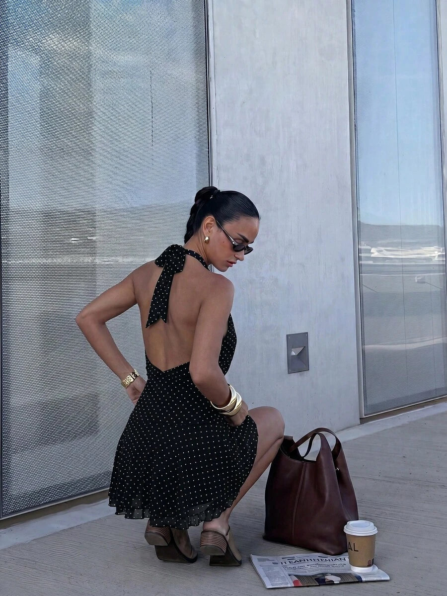 Verena™ | Lace Jacquard Halter Mini Dress