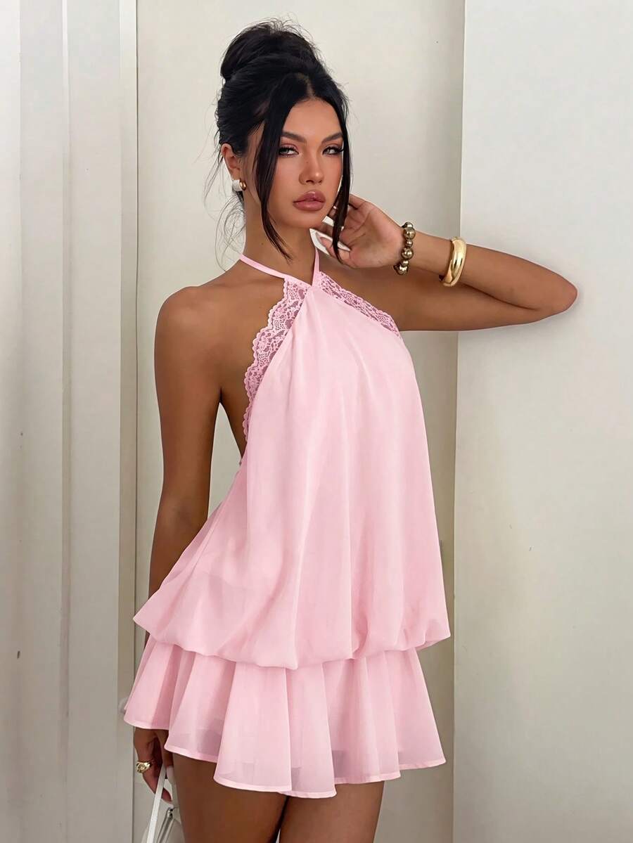 Saoirse™ | Contrast Lace Halter Mini Dress