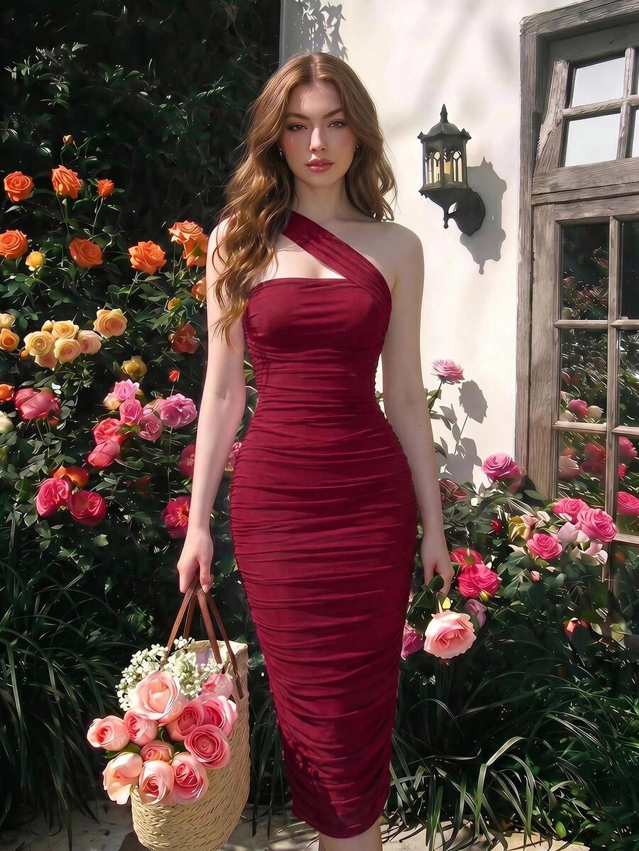 Thalia™ | One Shoulder Ruched Midi Dress