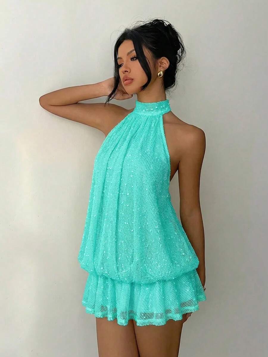 Saoirse™ | Contrast Lace Halter Mini Dress