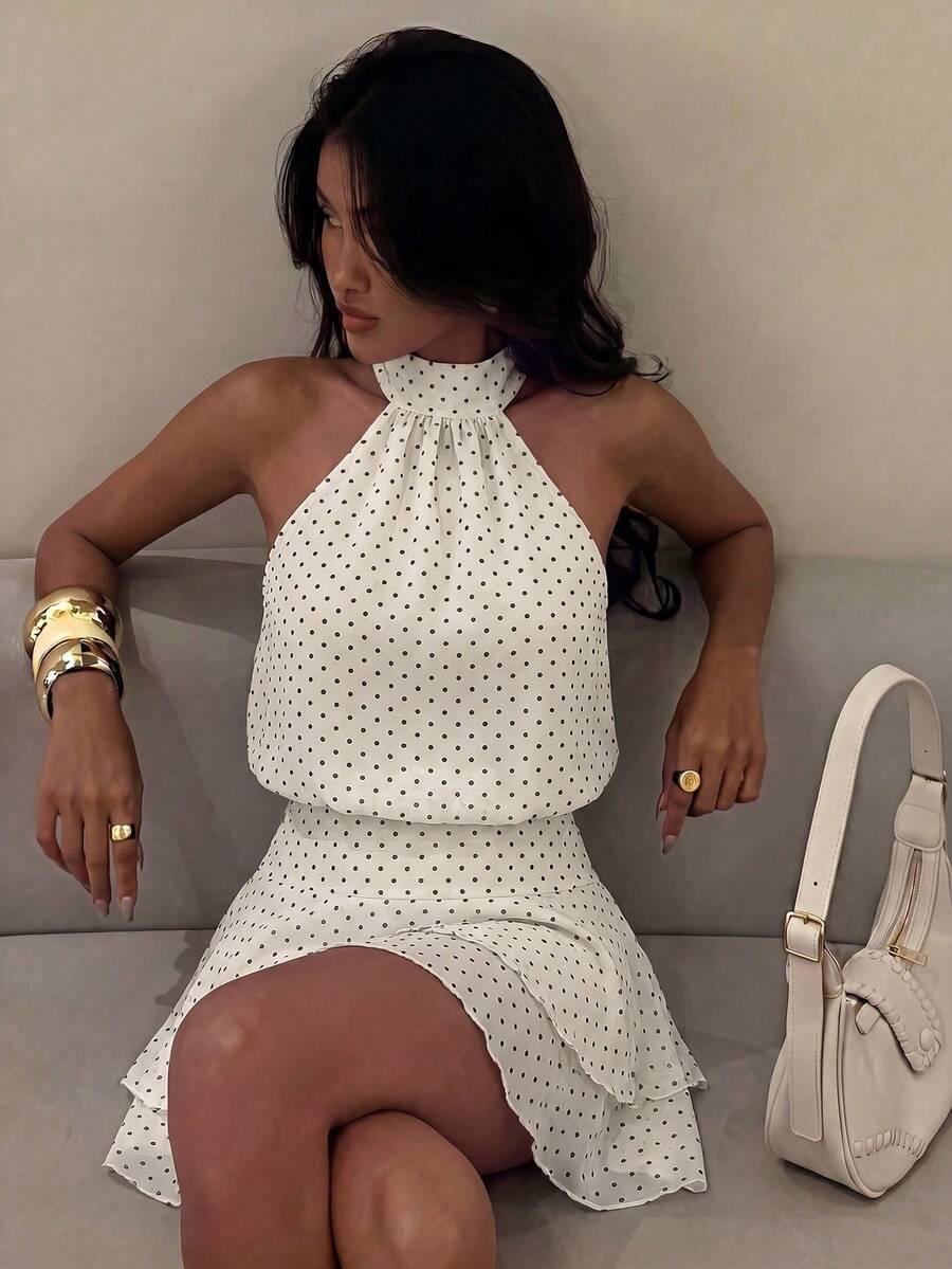 Verena™ | Lace Jacquard Halter Mini Dress