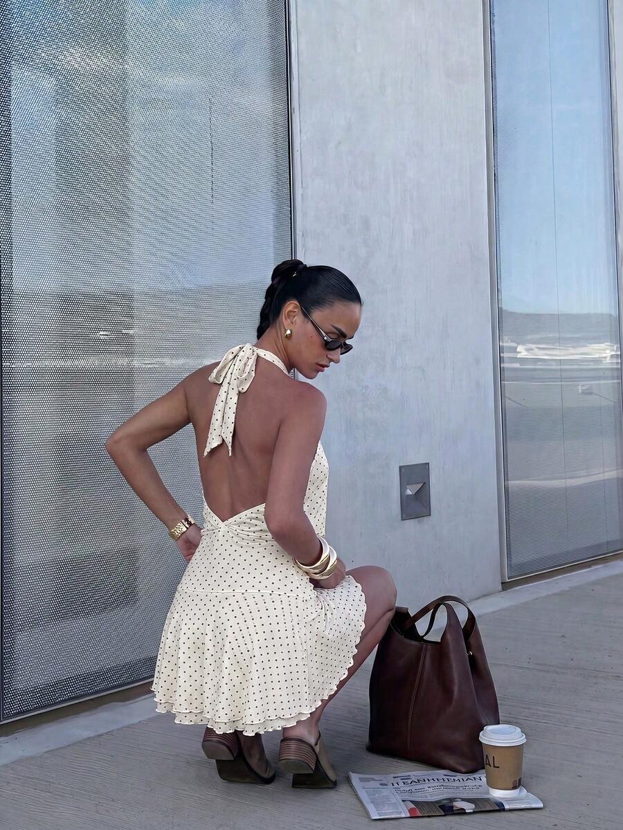 Verena™ | Lace Jacquard Halter Mini Dress