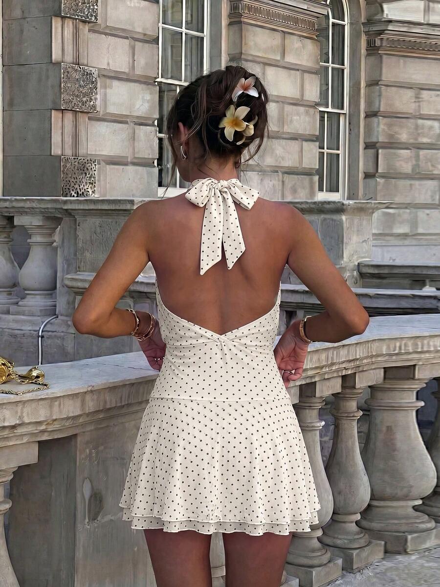 Verena™ | Lace Jacquard Halter Mini Dress