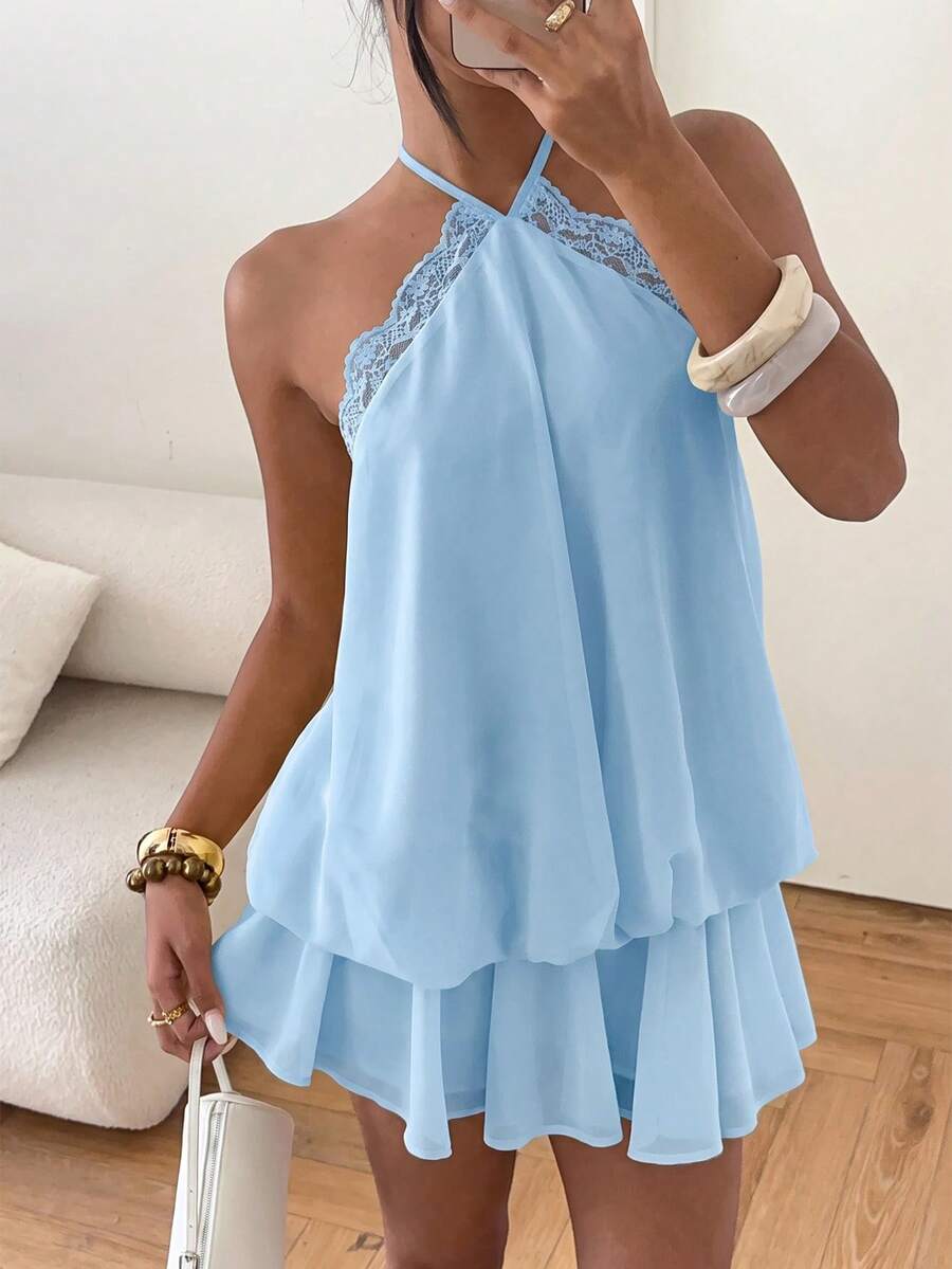 Saoirse™ | Contrast Lace Halter Mini Dress