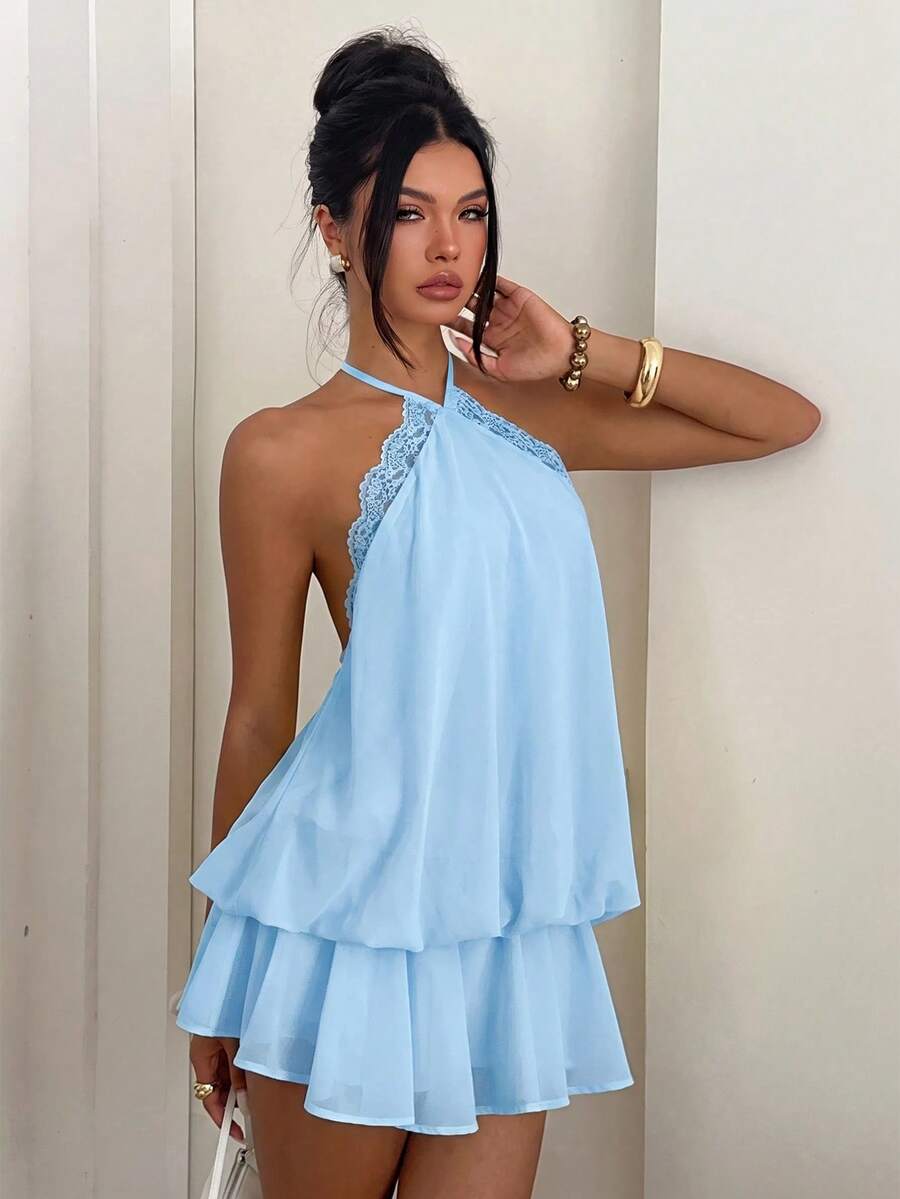 Saoirse™ | Contrast Lace Halter Mini Dress
