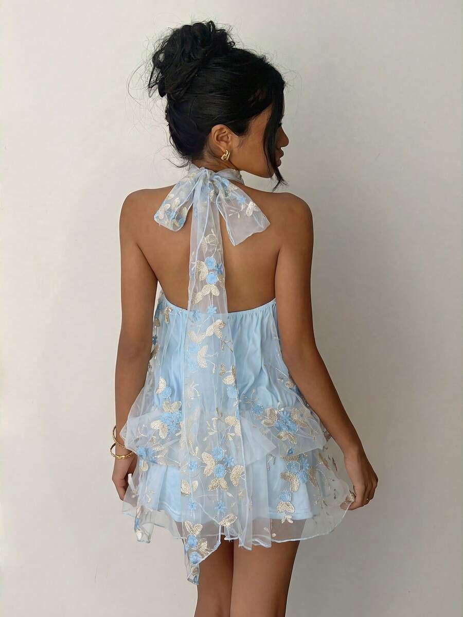 Saoirse™ | Contrast Lace Halter Mini Dress