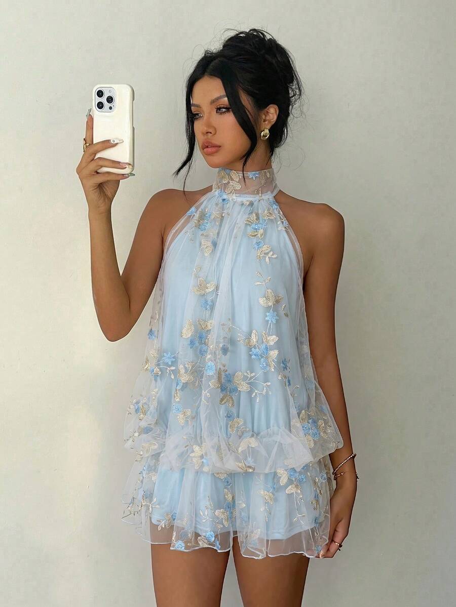 Saoirse™ | Contrast Lace Halter Mini Dress
