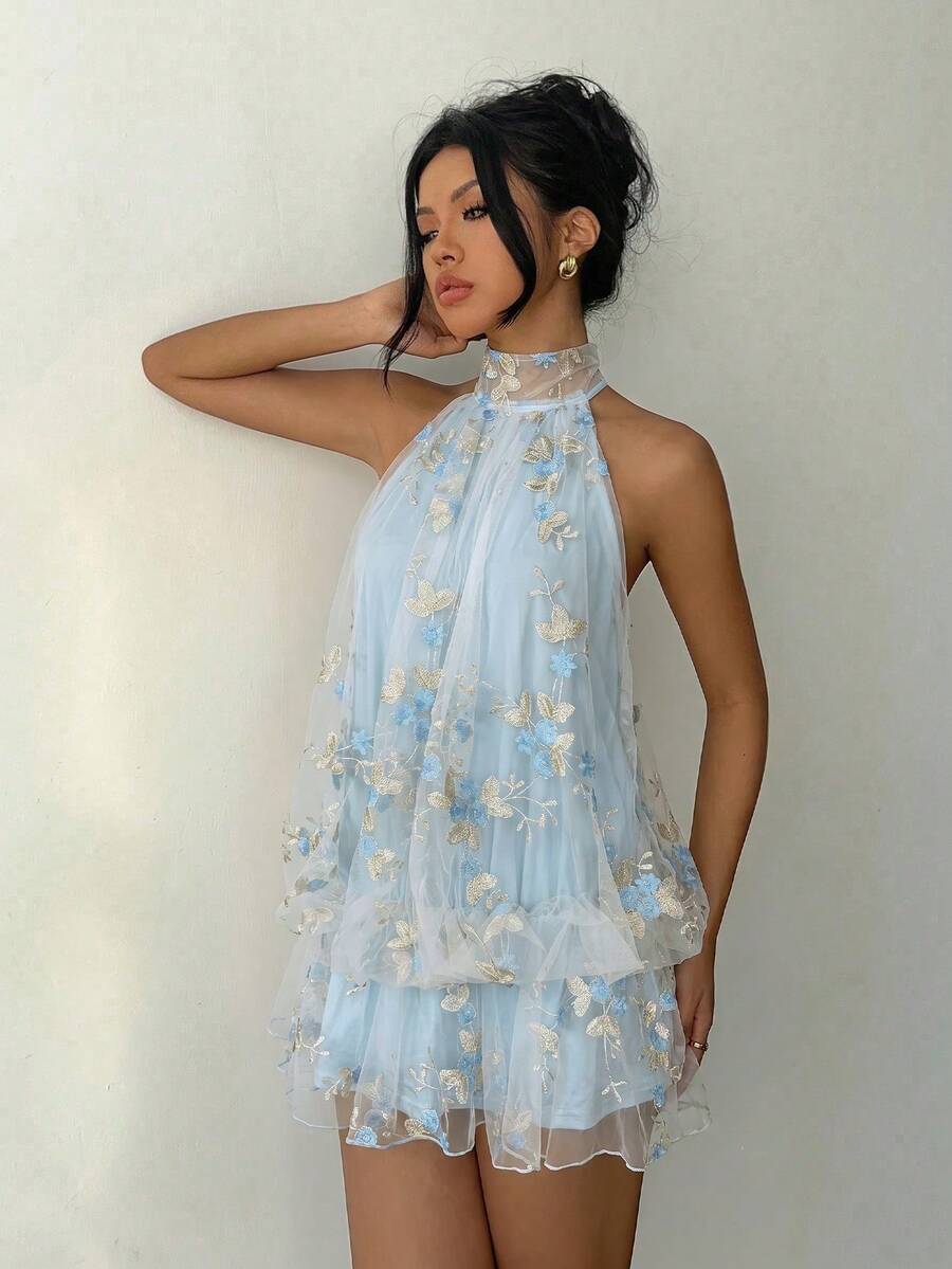 Saoirse™ | Contrast Lace Halter Mini Dress
