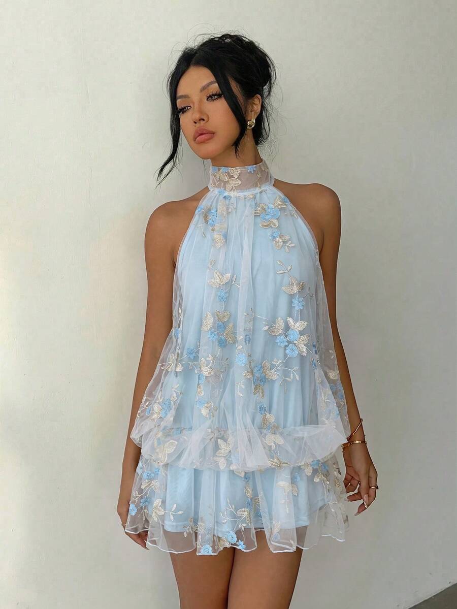 Saoirse™ | Contrast Lace Halter Mini Dress