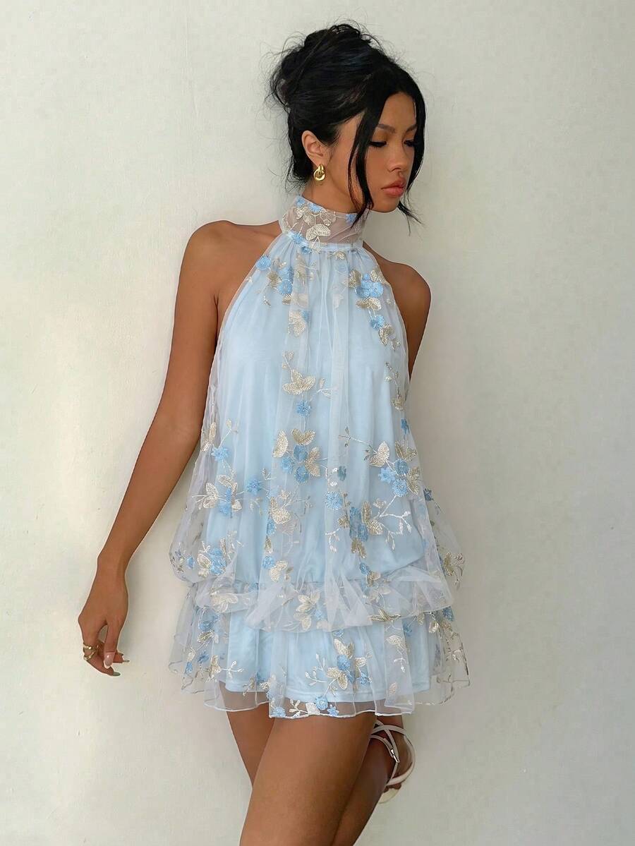 Saoirse™ | Contrast Lace Halter Mini Dress