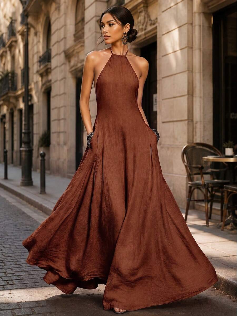 Greta™ | Halter Pocket Maxi Dress