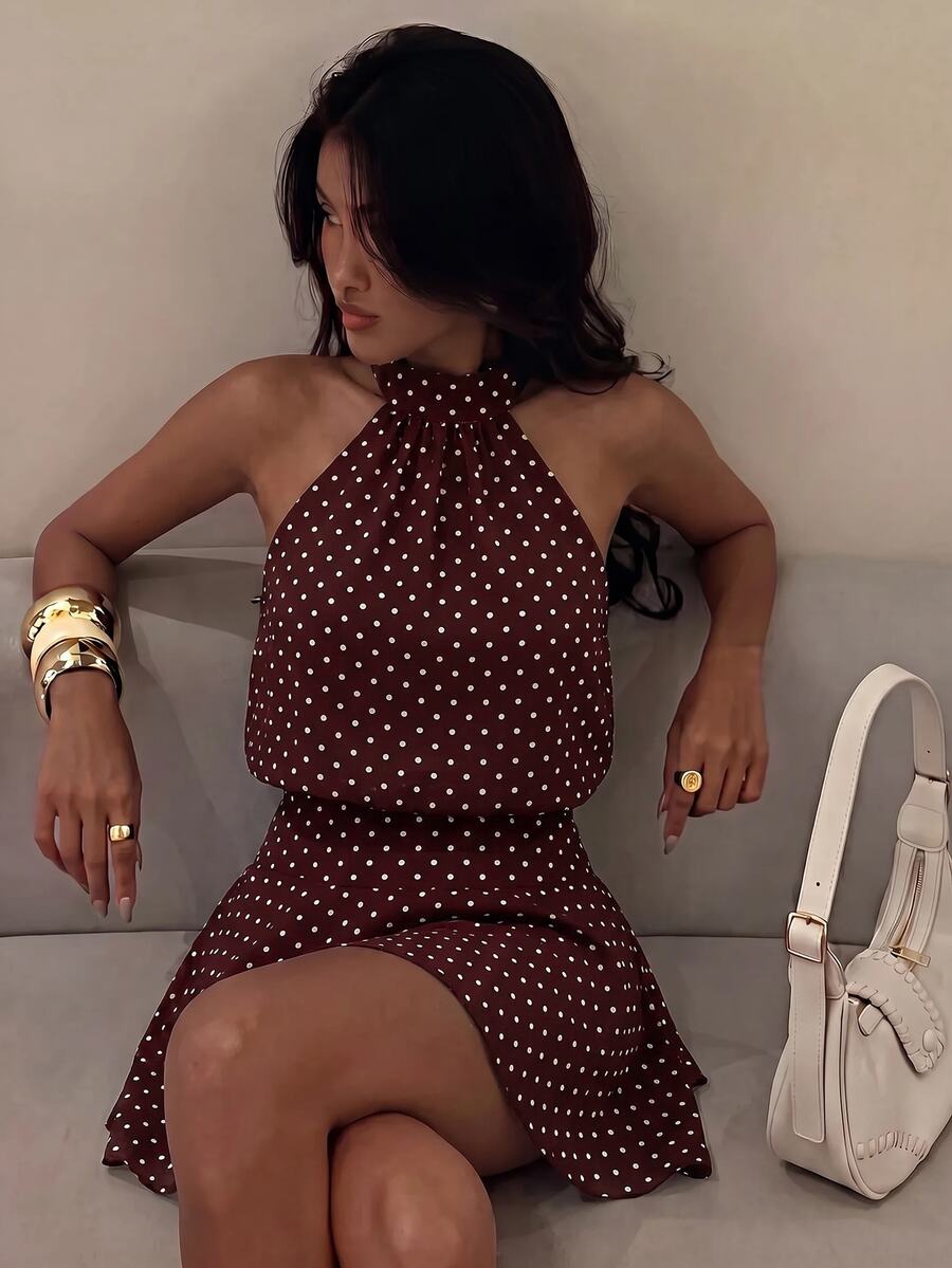 Verena™ | Lace Jacquard Halter Mini Dress