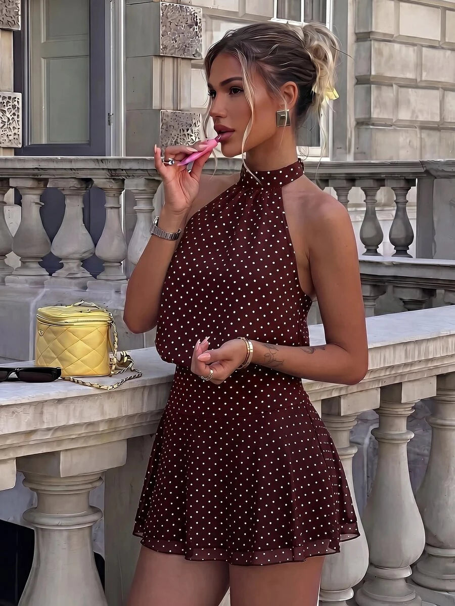 Verena™ | Lace Jacquard Halter Mini Dress