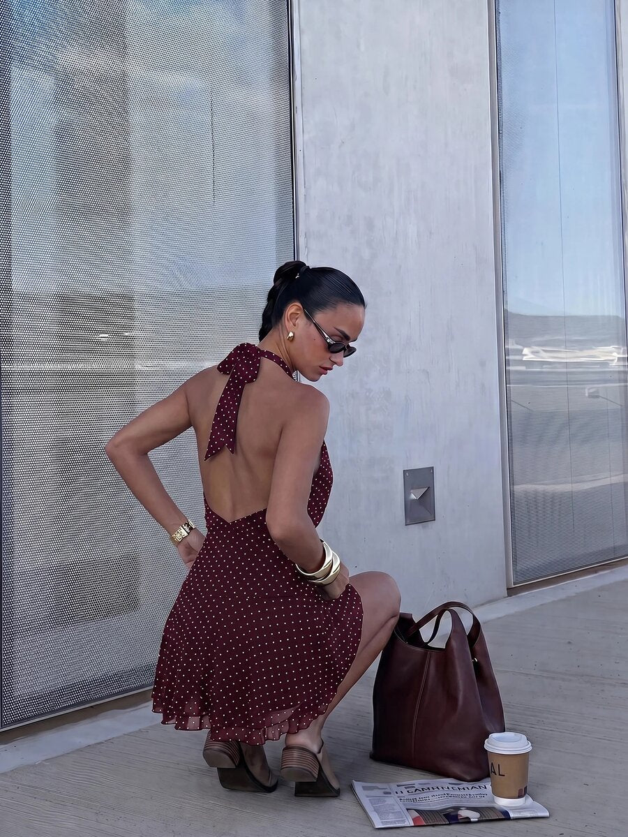 Verena™ | Lace Jacquard Halter Mini Dress