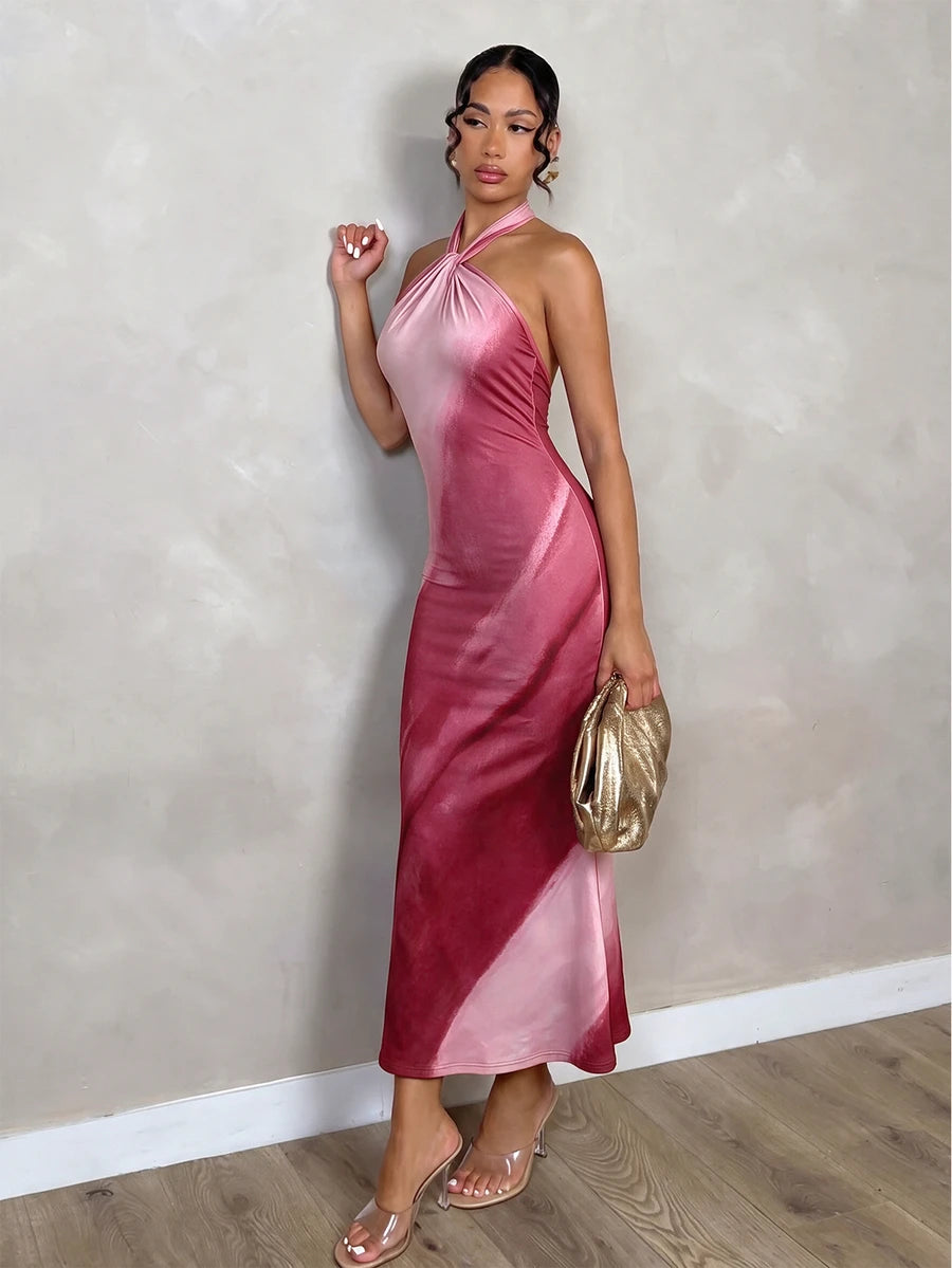 Oriel™ | Twist Halter Mermaid Maxi Dress
