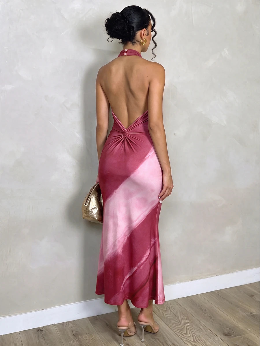 Oriel™ | Twist Halter Mermaid Maxi Dress