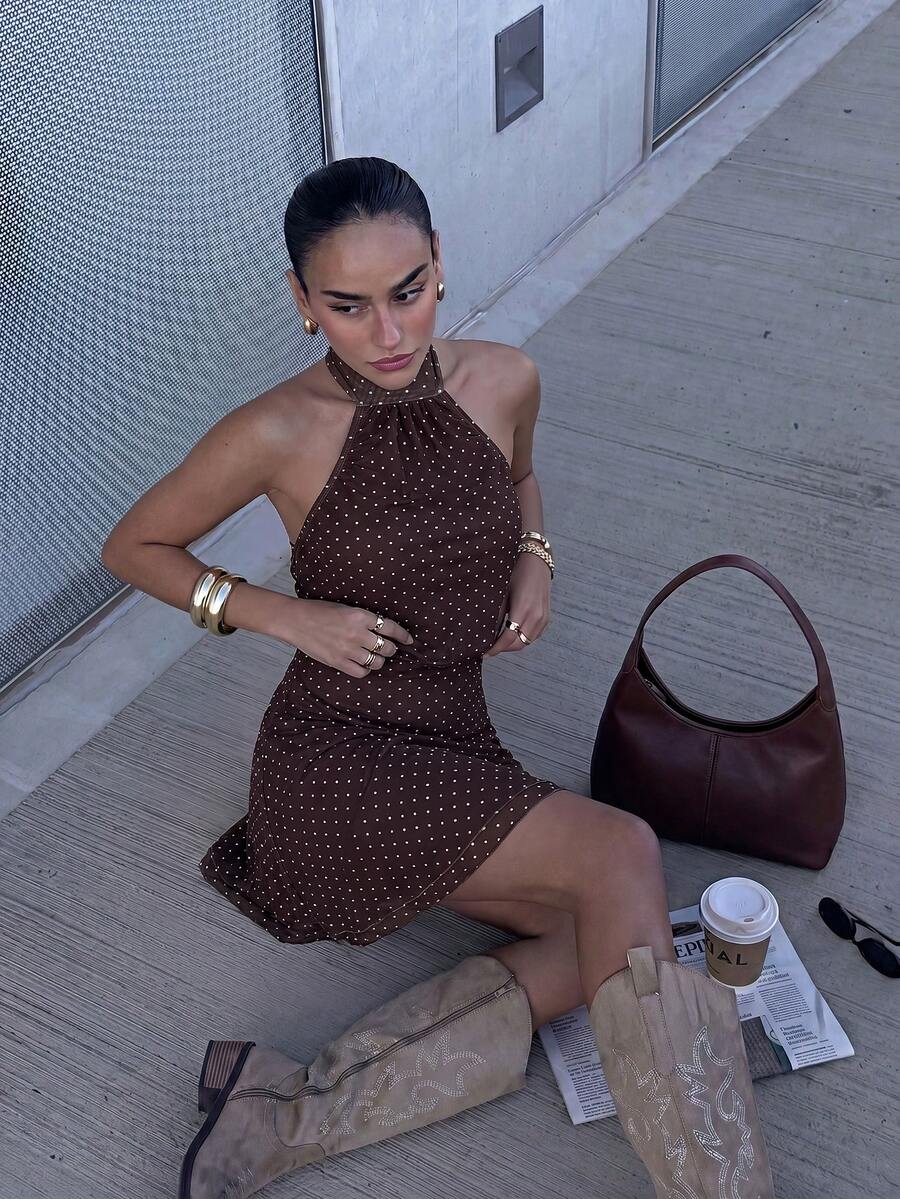 Verena™ | Lace Jacquard Halter Mini Dress