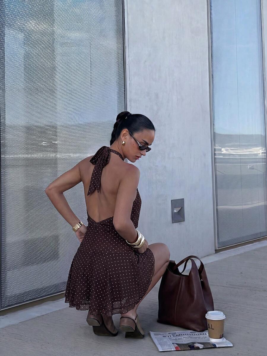 Verena™ | Lace Jacquard Halter Mini Dress