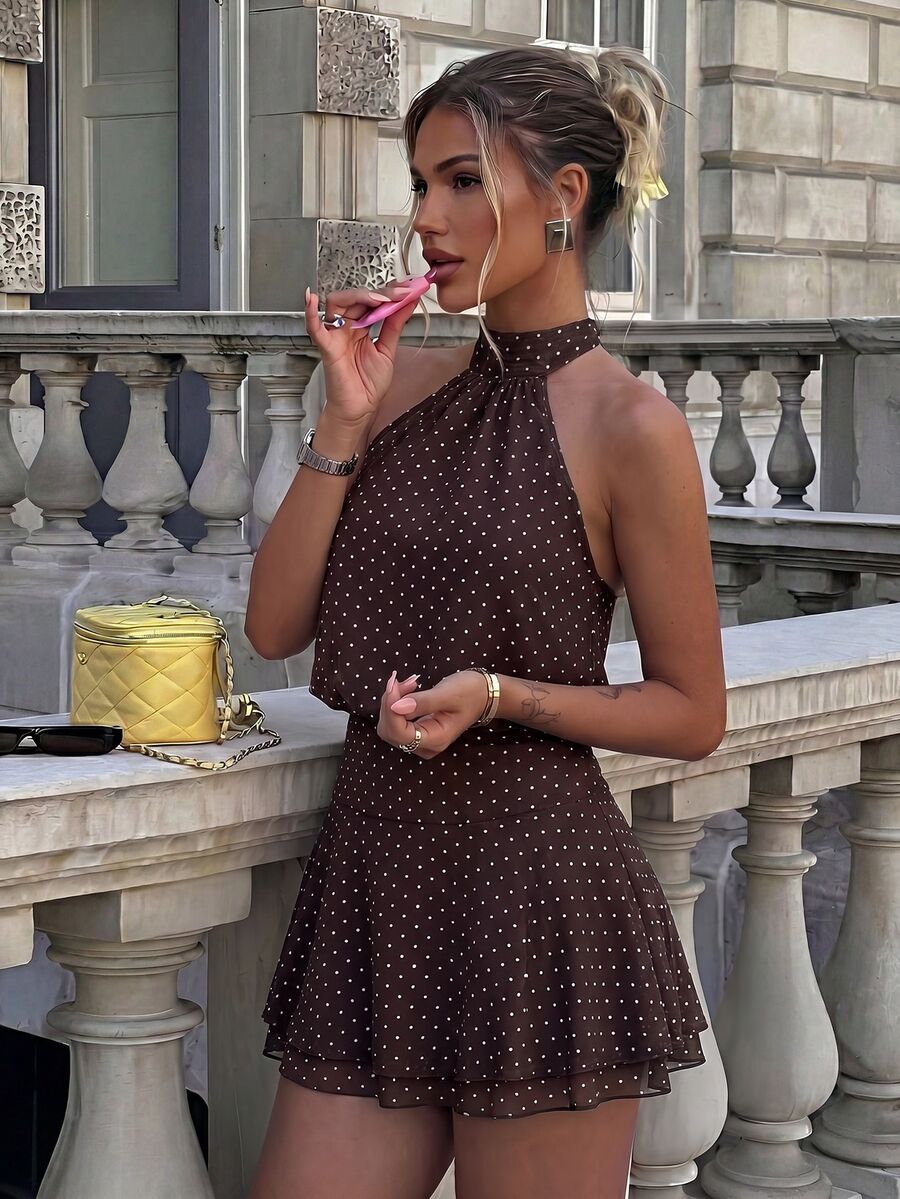 Verena™ | Lace Jacquard Halter Mini Dress