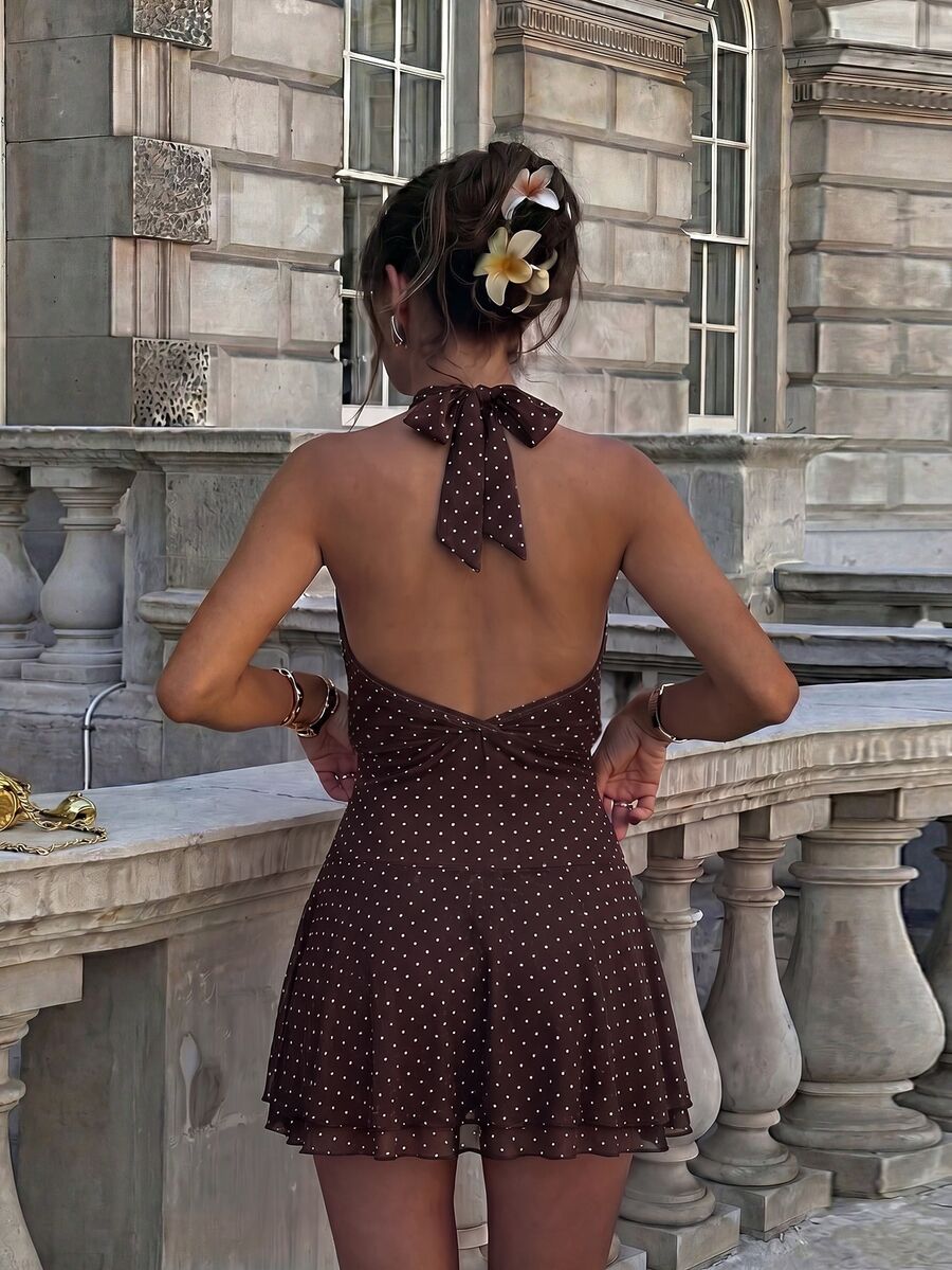 Verena™ | Lace Jacquard Halter Mini Dress