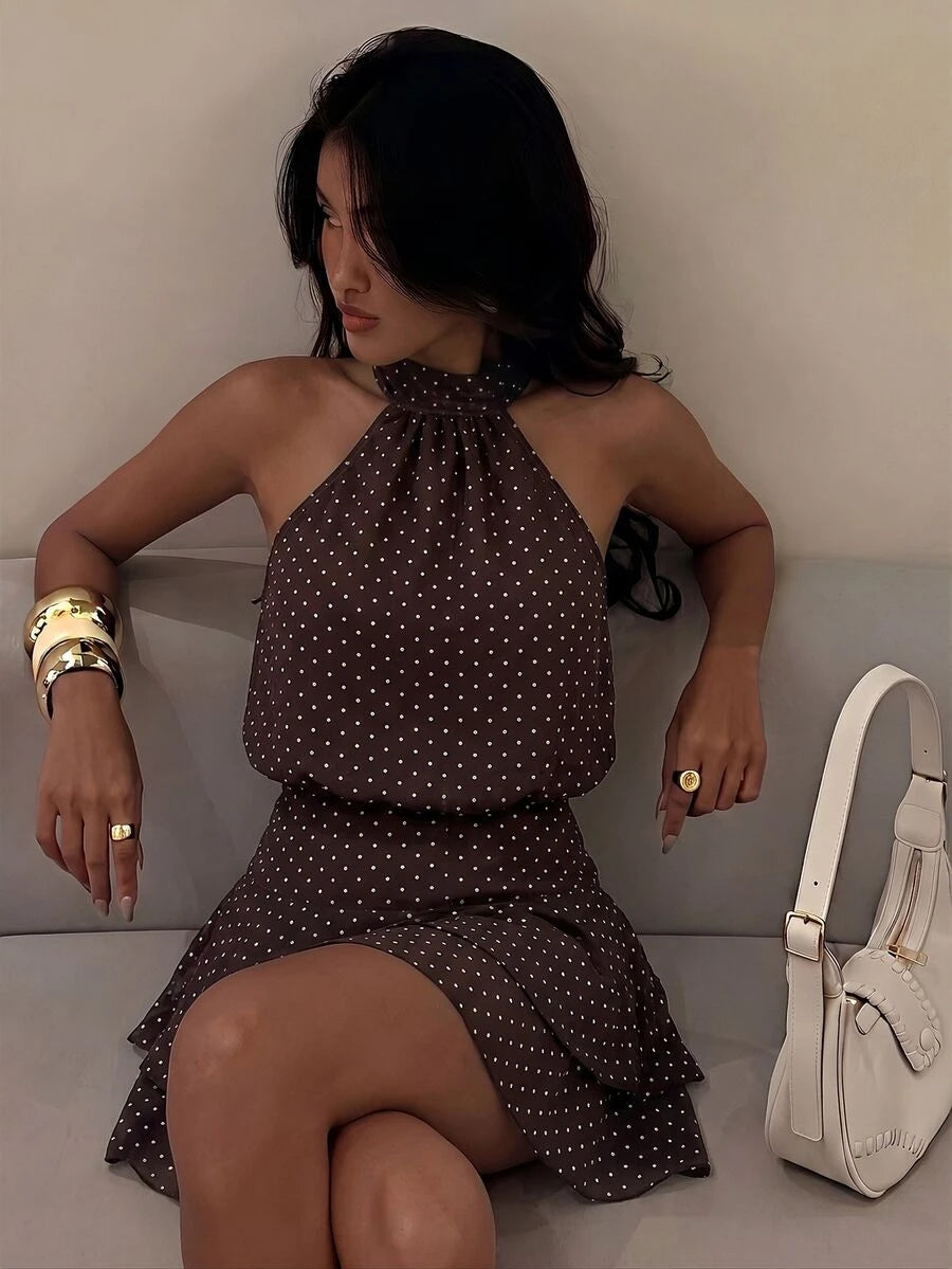 Verena™ | Lace Jacquard Halter Mini Dress