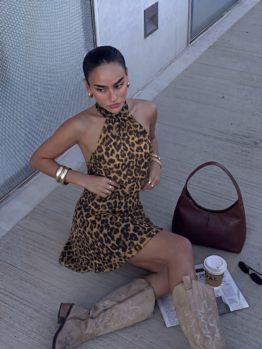 Verena™ | Lace Jacquard Halter Mini Dress
