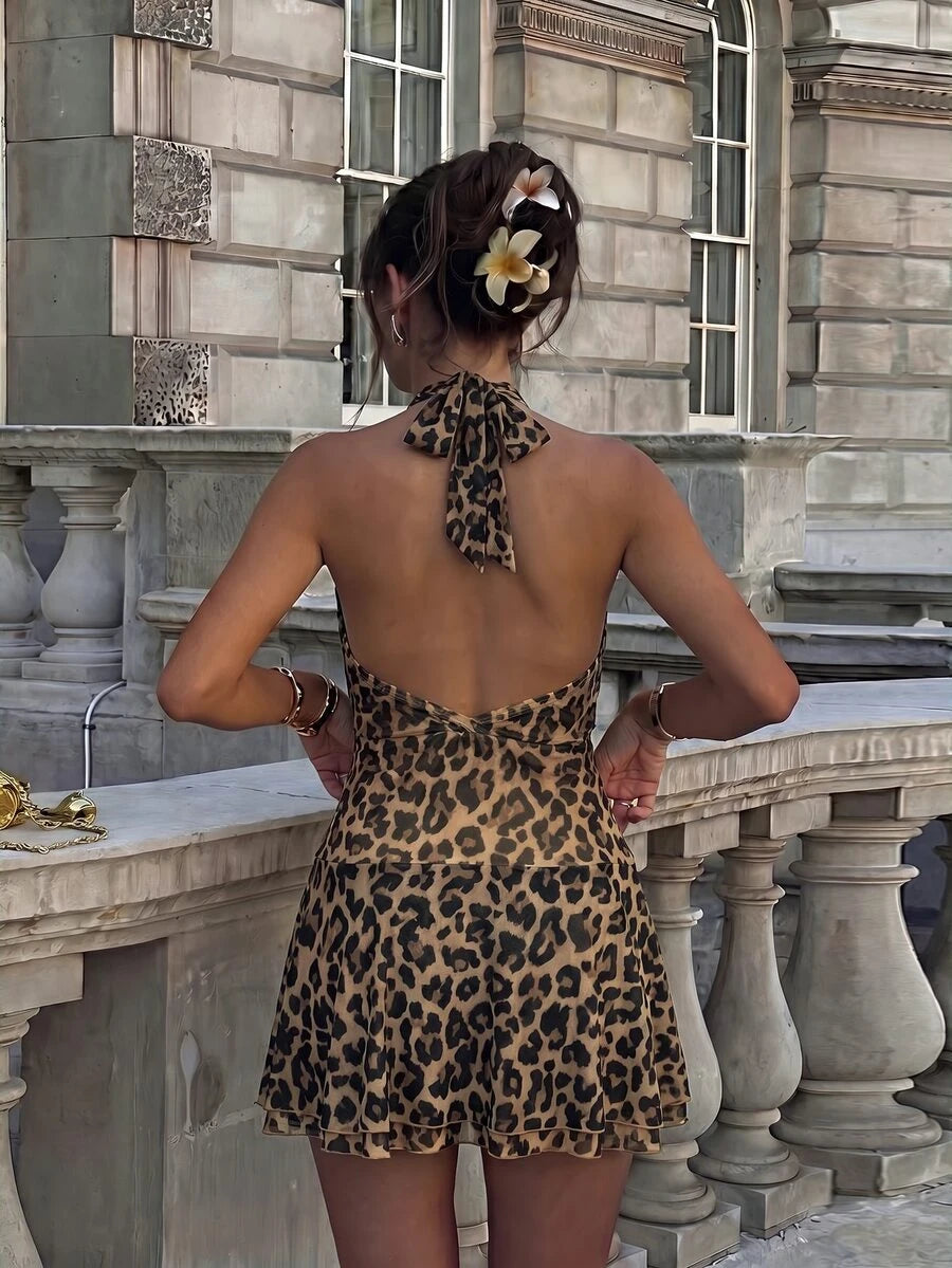 Verena™ | Lace Jacquard Halter Mini Dress